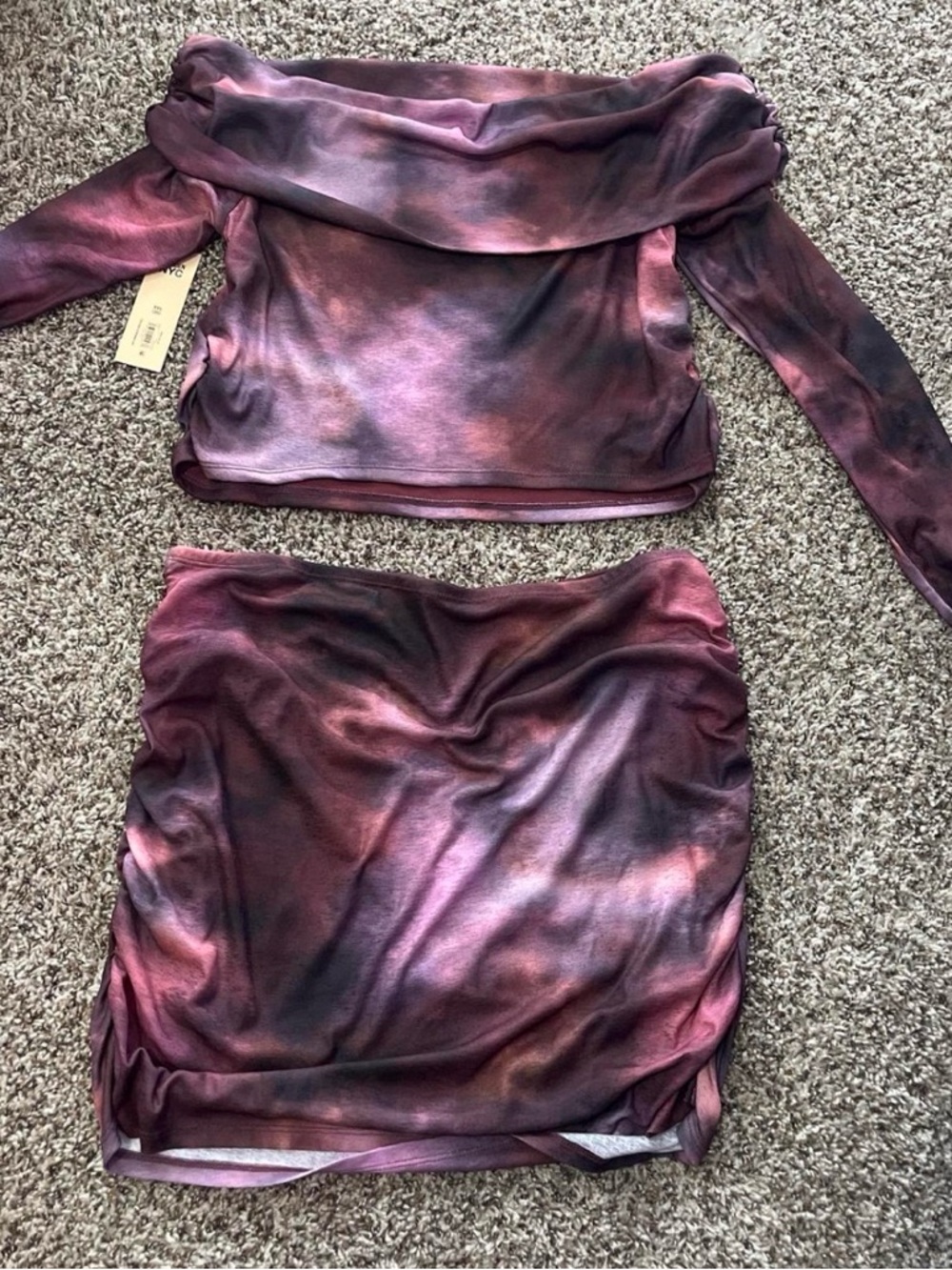 Off-Shoulder Midi Dress in Purple Tie-Dye